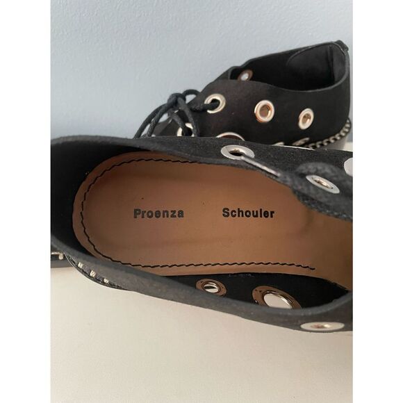 Proenza Schouler Circle Grommet Black Suede shoes 37 1/2 - Picture 2 of 14